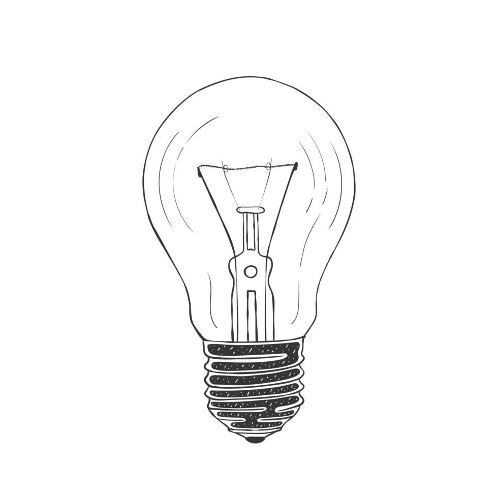 Light bulb doodle, hand drawn idea icon. Light bulb sketch. Vector illustration