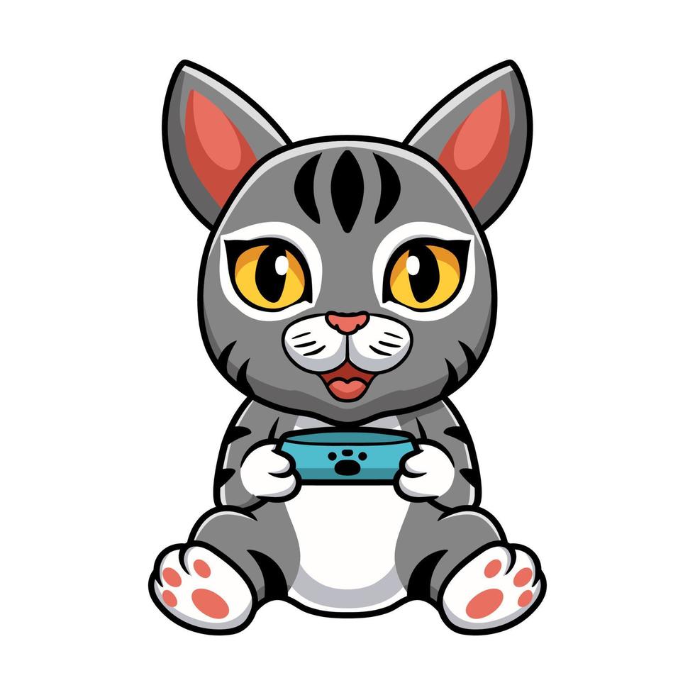 Cute manx cat cartoon holding food bowl vector