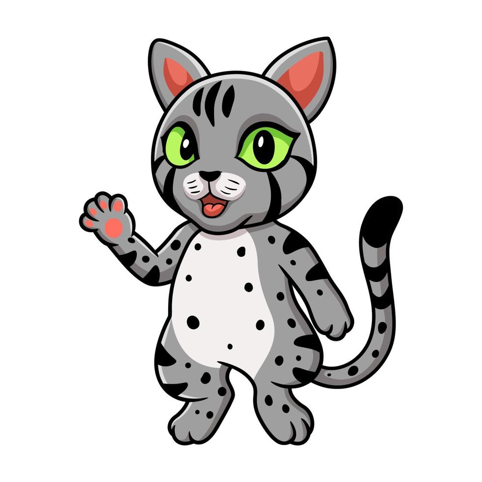 Cute egyptian mau cat cartoon waving hand vector