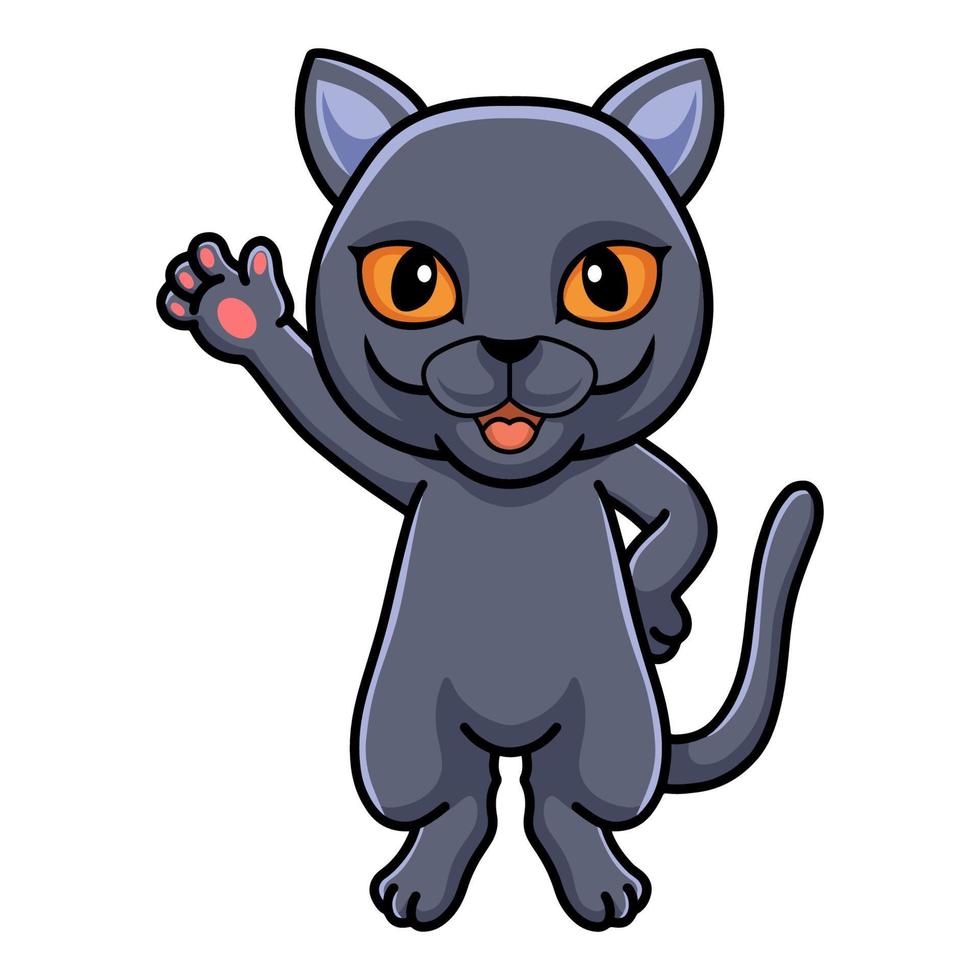 Cute british shorthair cat cartoon waving hand vector