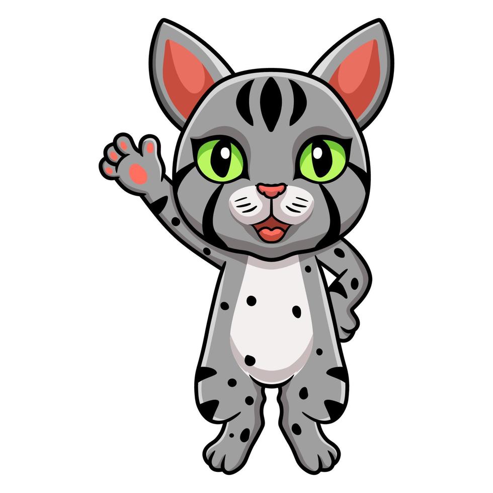 Cute egyptian mau cat cartoon waving hand vector