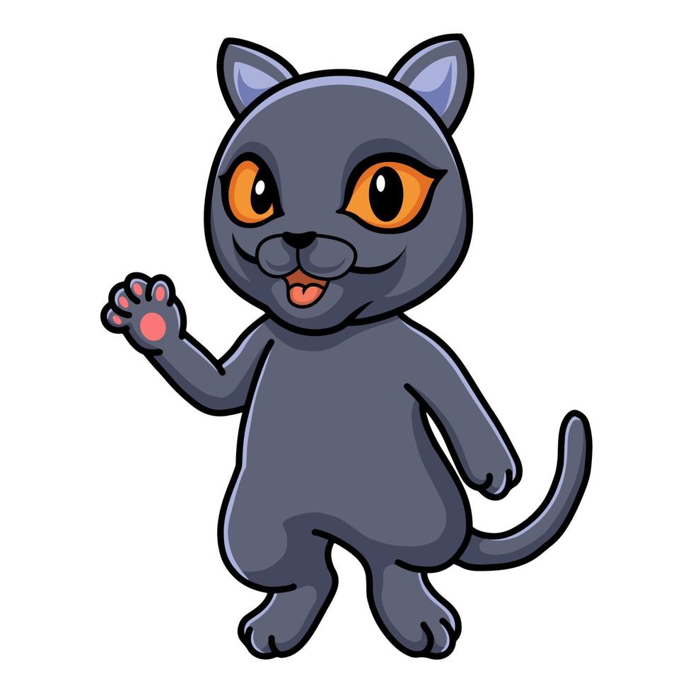 dibujos animados lindo gato británico de pelo corto agitando la mano vector