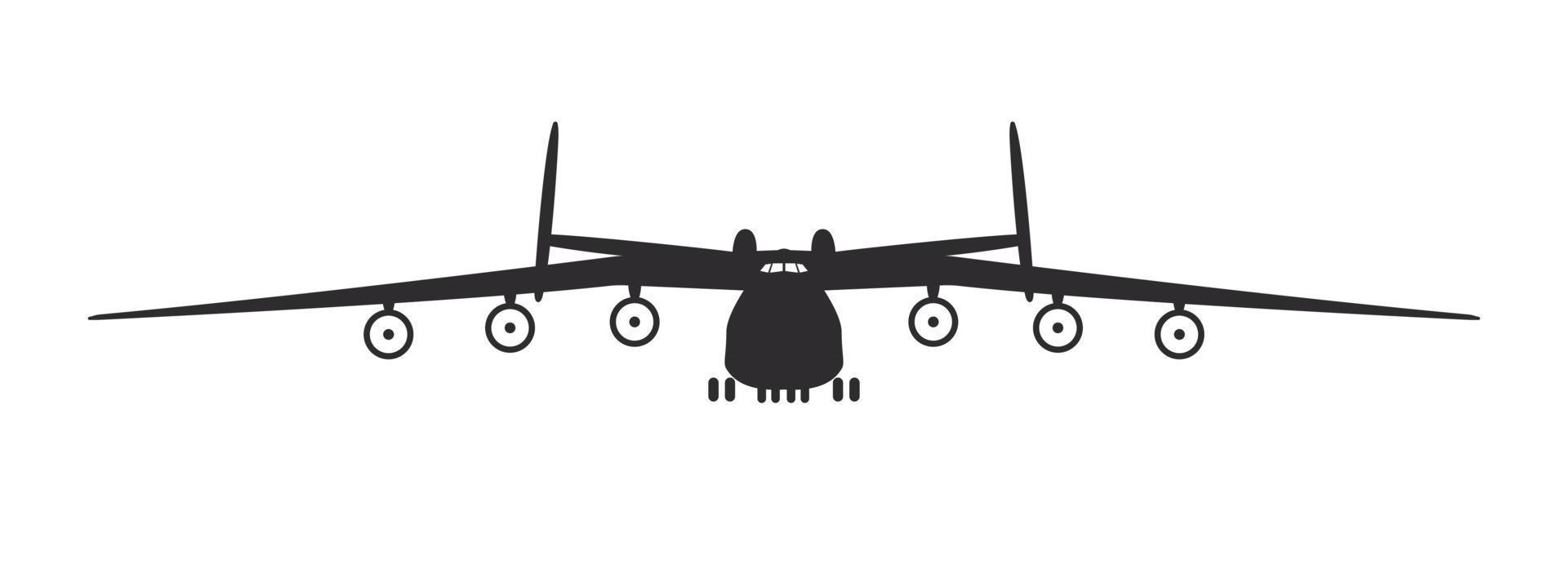 Plane. The biggest cargo plane. Airplane silhouette front view. Vector