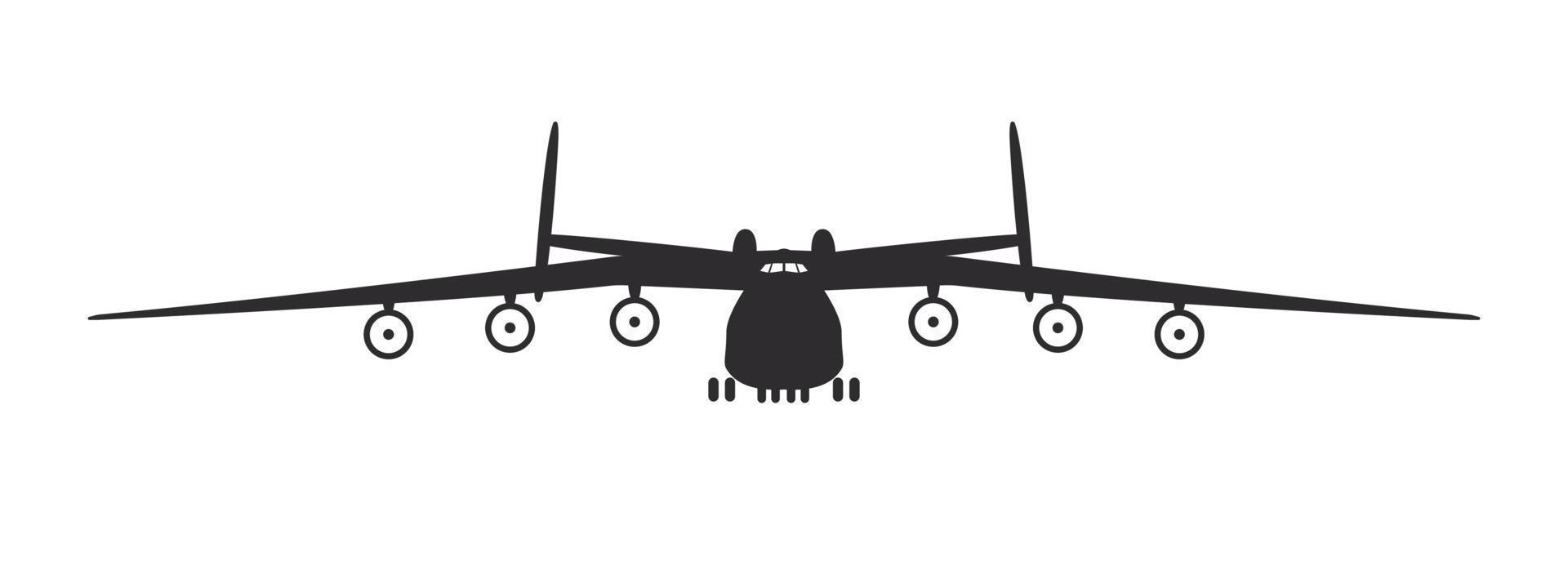 Plane. The biggest cargo plane. Airplane silhouette front view. Vector image