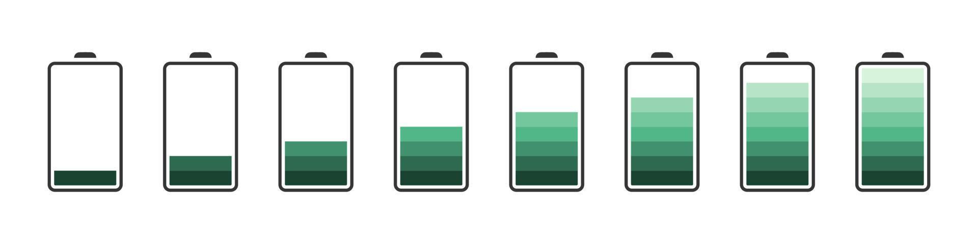 Battery charge levels. Battery icons concept. Battery charging icons. Vector illustration