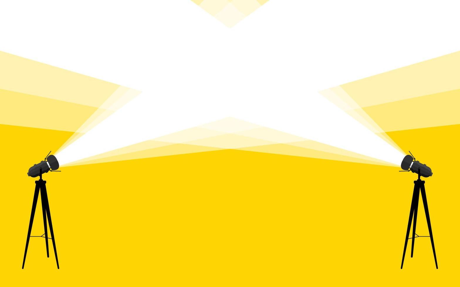 Spotlights shine up banner. Light from the lamps. Vector image