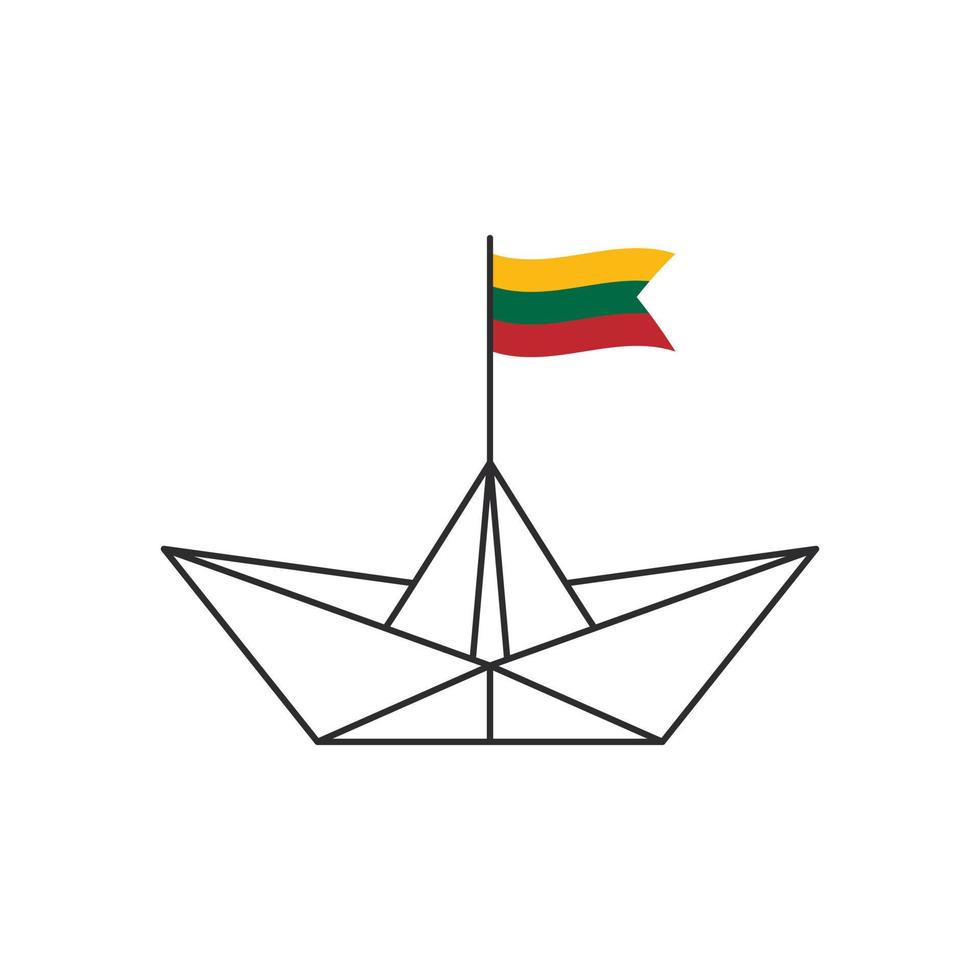 Paper boat icon. A boat with the flag of Lithuania. Vector illustration