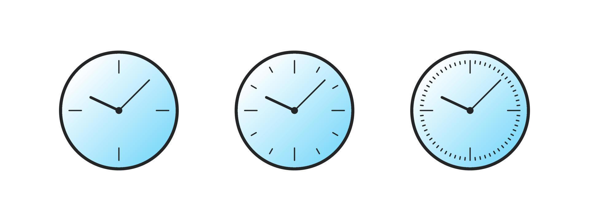 Wall clocks with black frame. Time and Clock icons. Simple classic wall