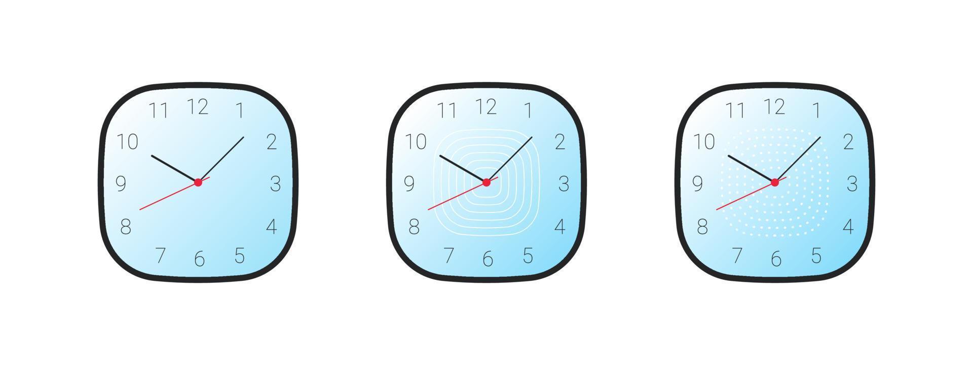 Square shaped clock. Time and Clock icons. Simple classic wall clock. Vector illustration