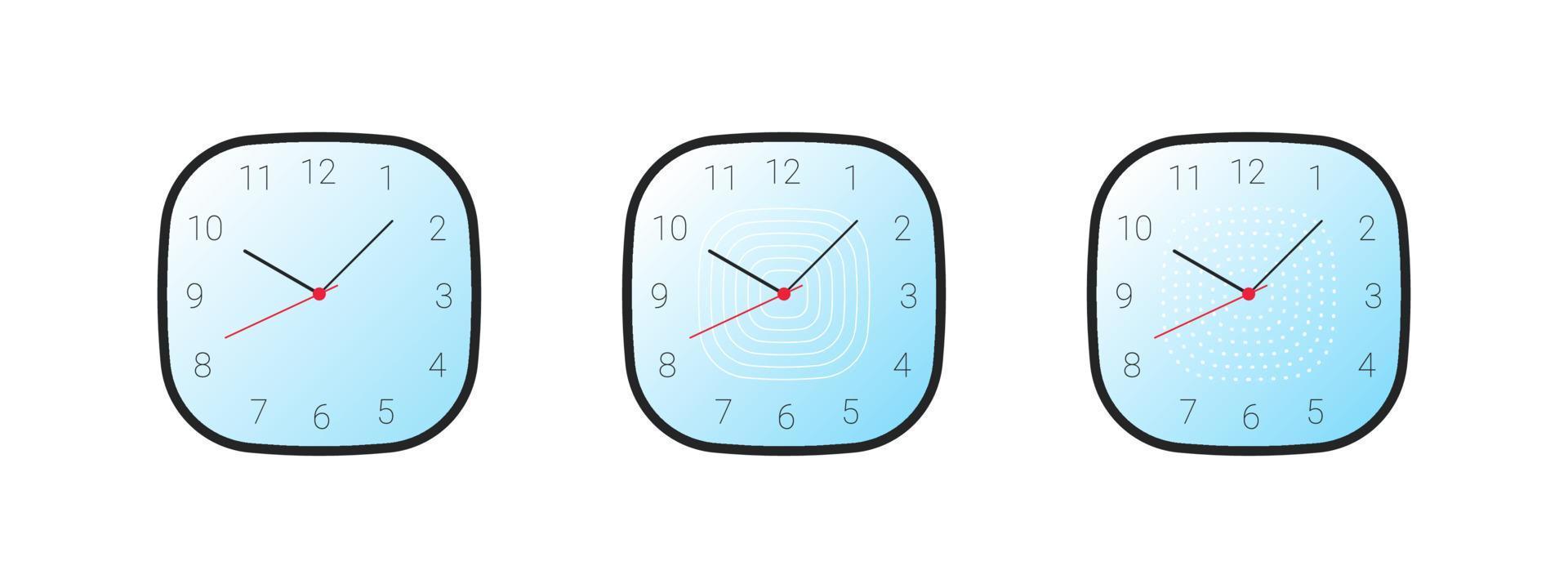 Square shaped clock. Time and Clock icons. Simple classic wall clock. Vector illustration