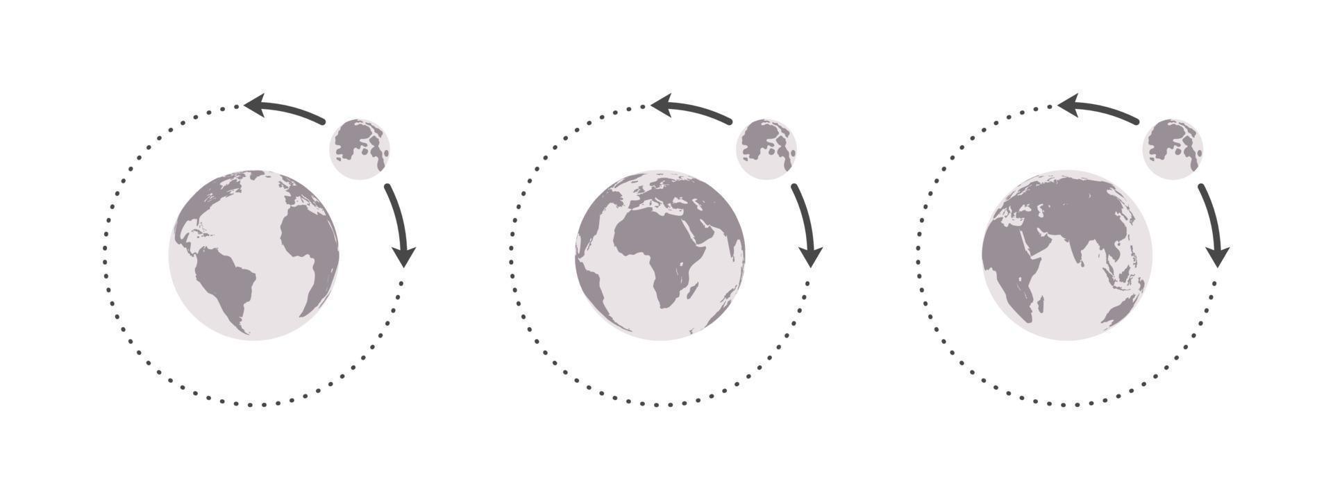 globos terráqueos con luna. mapa del mundo en forma de globo. conjunto de iconos de globo terráqueo. ilustración vectorial vector