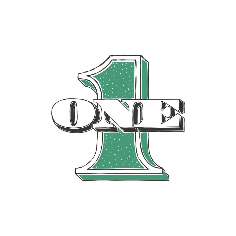 Dollar sign. One dollar sign. Drawn number one. Vector illustration