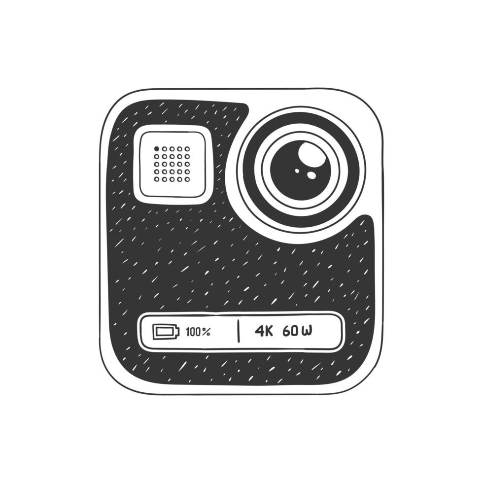 Action camera. Hand-drawn action camera camera for active sports. Illustration in sketch style. Vector image