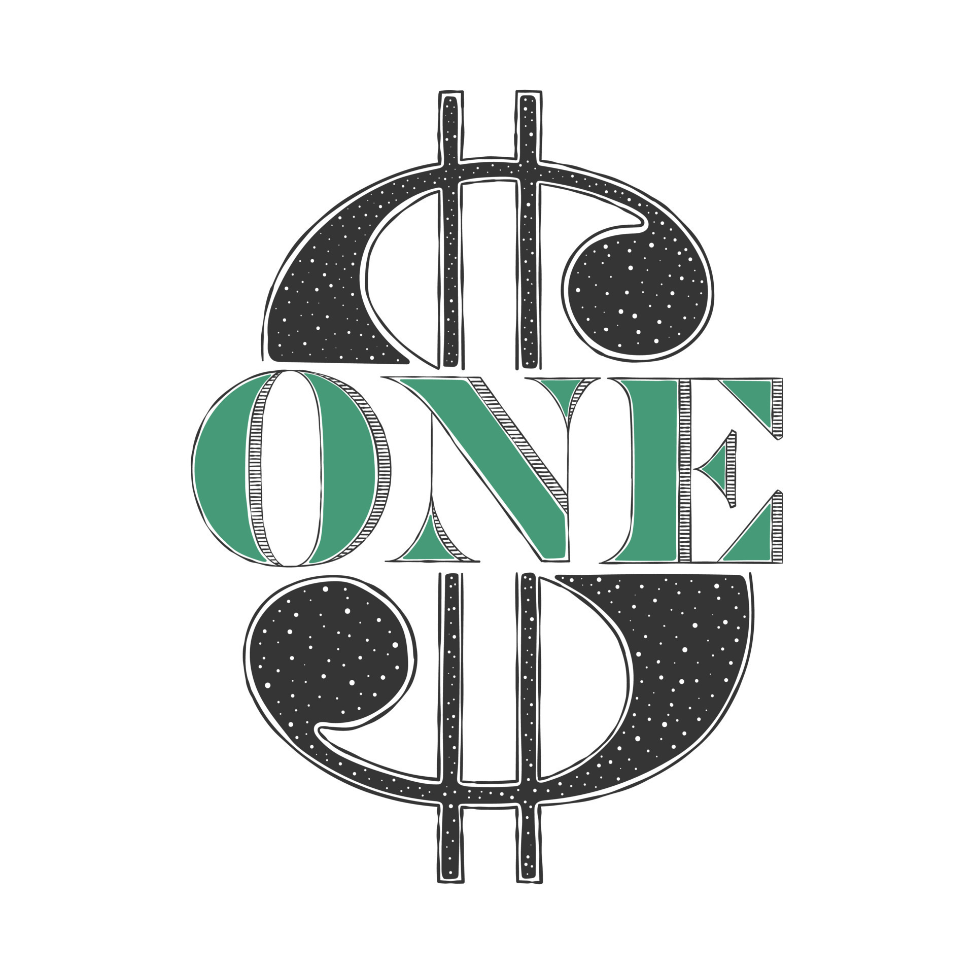Dollar sign. One dollar. Painted lettering with a dollar sign. Vector