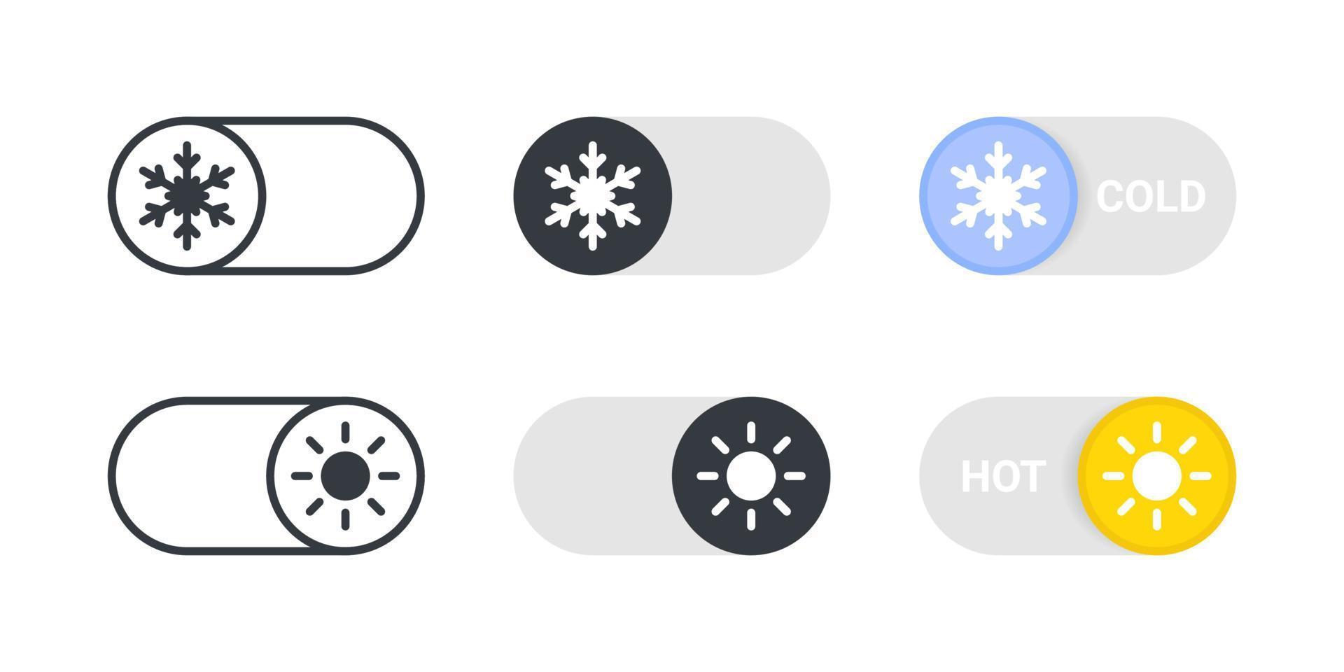 Cold or Hot Mode. On and Off toggle switch buttons. Toggle Element for Mobile App, Web Design, Animation. Vector illustration