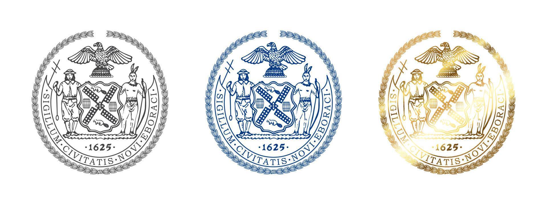 Seal of New York. Badges of New York County. Boroughs of New York City. Vector illustration