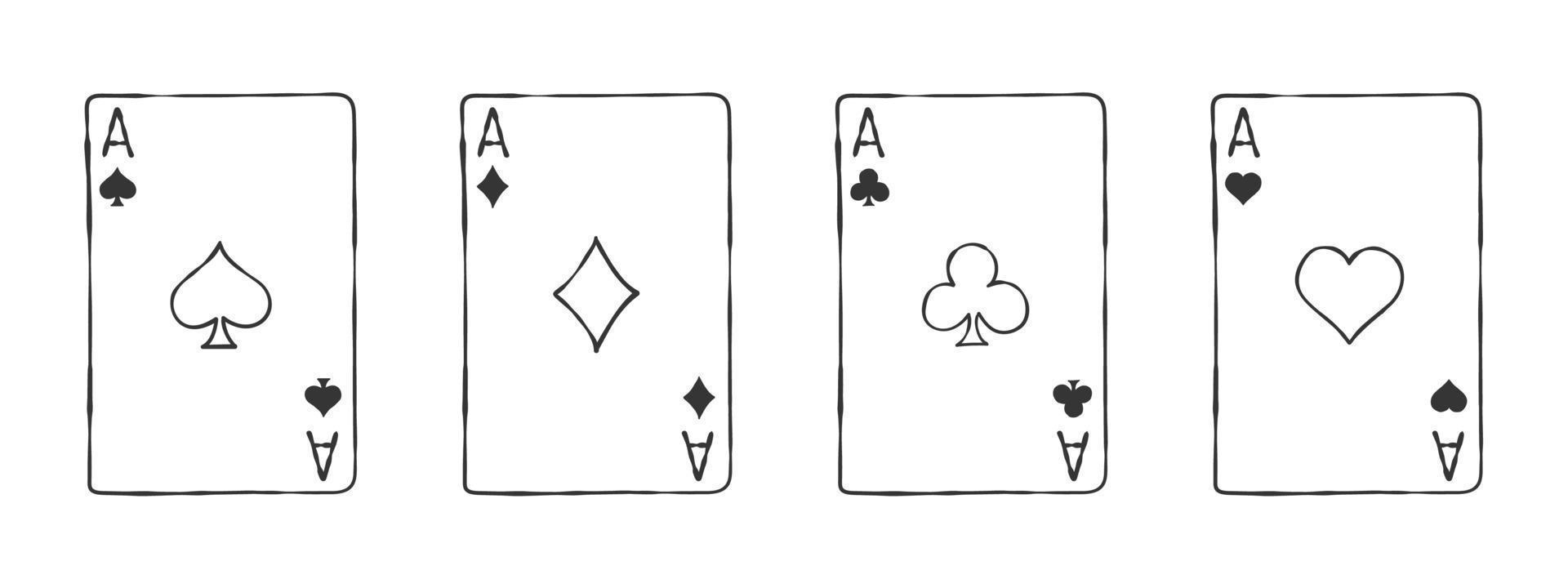 The four playing cards suits. Playing card hand drawn. Vector image