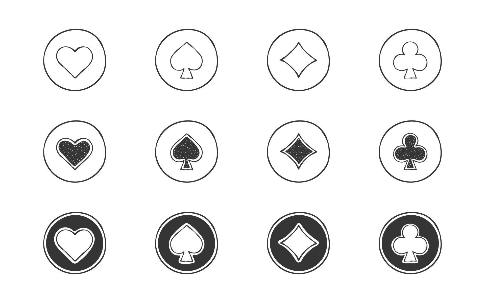 Card suit icons. Symbols of cards suit. Playing card suit hand drawn