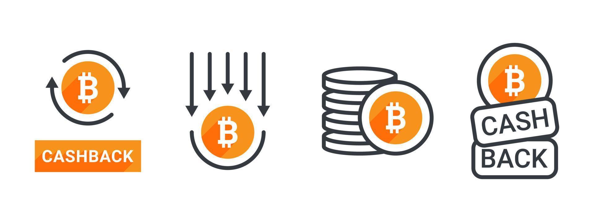 Cashback icon Bitcoin set. Cryptocurrency Icons. Return money. Business and finance editable icons. Vector illustration
