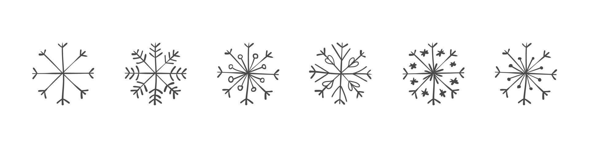 Set of hand drawn snowflakes. Winter snow symbols. Snowflakes Christmas elements. Vector illustration