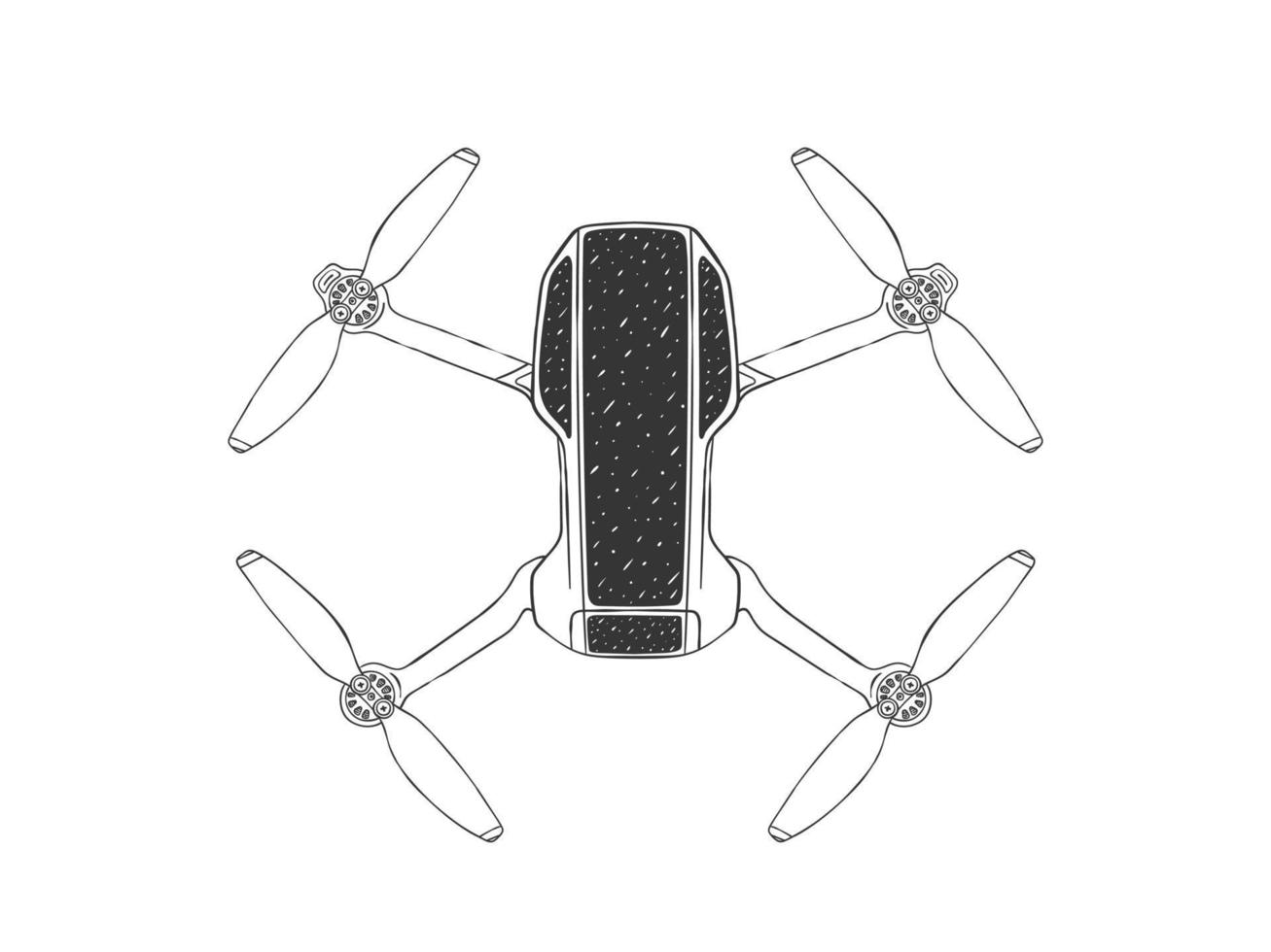 Drone image. Drawn quadcopter. RC drone. Hand-drawn image. Vector illustration