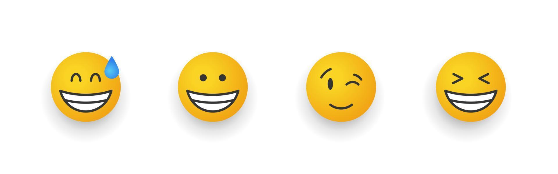 Emoticon smile. Cartoon emoji set. Smiley faces icons. Vector illustration