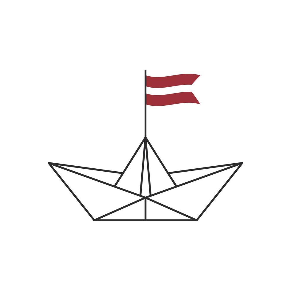 Paper boat icon. A boat with the flag of Latvia. Vector illustration