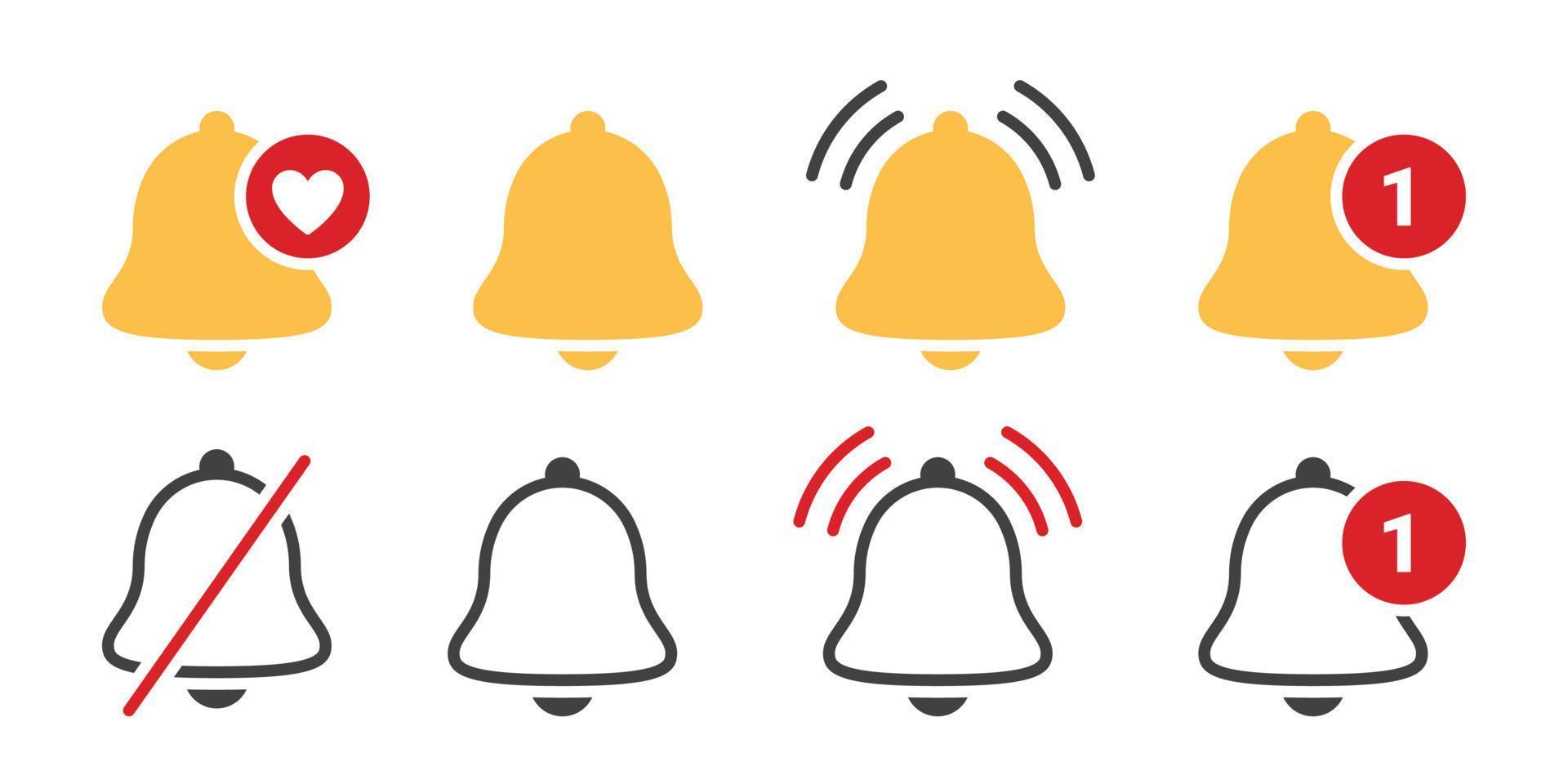 Notification bell icons. Incoming inbox message icons. Reminder icons. Vector icons