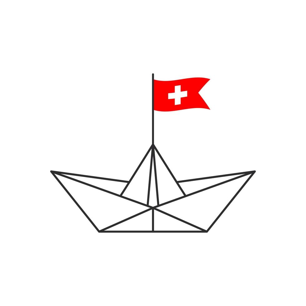 Paper boat icon. A boat with a Swiss flag. Vector illustration