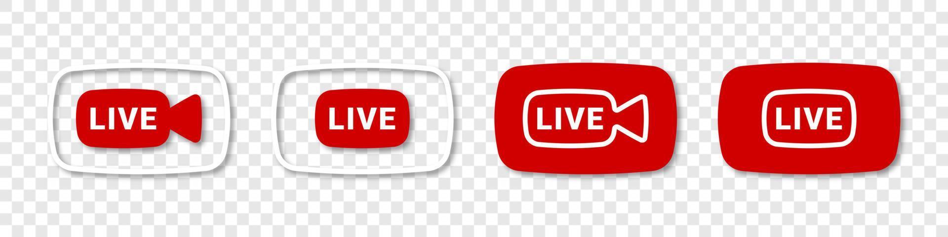 Live streaming icons. Live broadcasting buttons and symbols. Online stream icons. Social media. Vector illustration