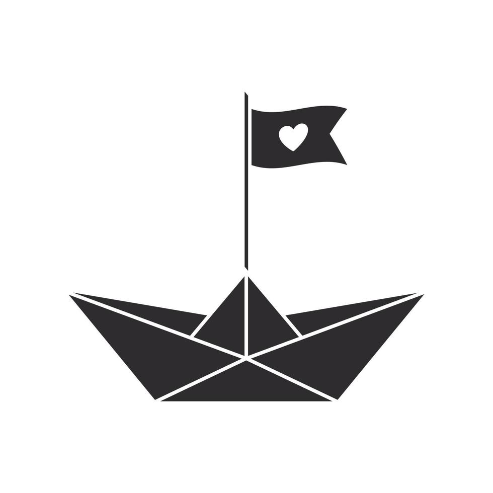 Paper boat icon. Paper boat with a heart flag. Vector illustration