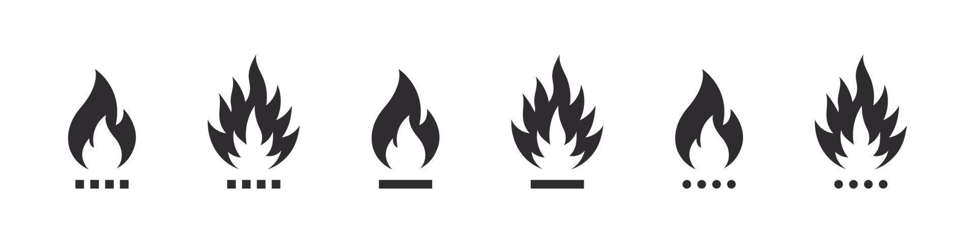 Fire flame icons. Warning sign flammable liquids or materials. Flammable substances icons set. Vector icons