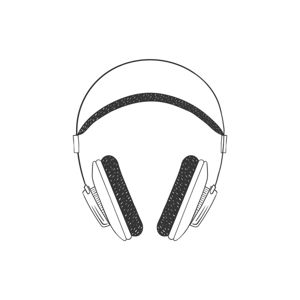 auriculares para colocar sobre las orejas. auriculares en la oreja dibujados a mano. ilustración en estilo boceto. imagen vectorial vector