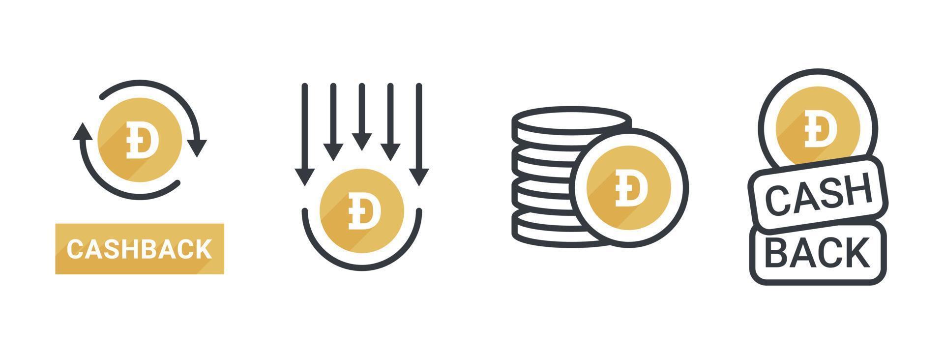 Cashback Dogecoin icon set. Cryptocurrency Icons. Return money. Business and finance editable icons. Vector illustration