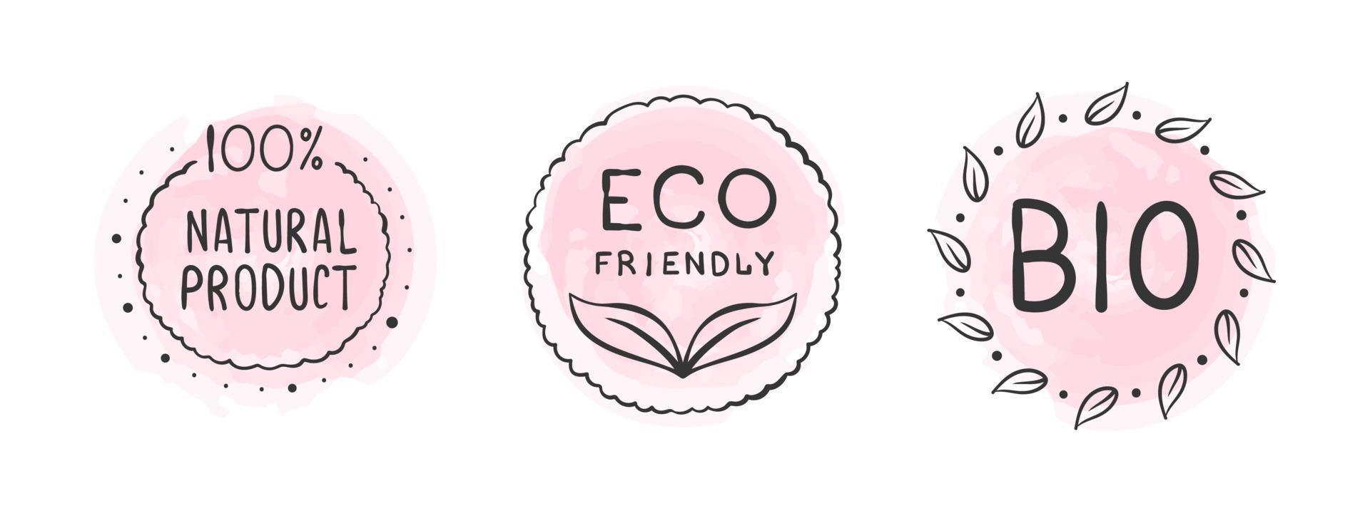 insignias de productos ecológicos. íconos de comida natural. los elementos orgánicos firman para el mercado de alimentos. ilustración vectorial vector