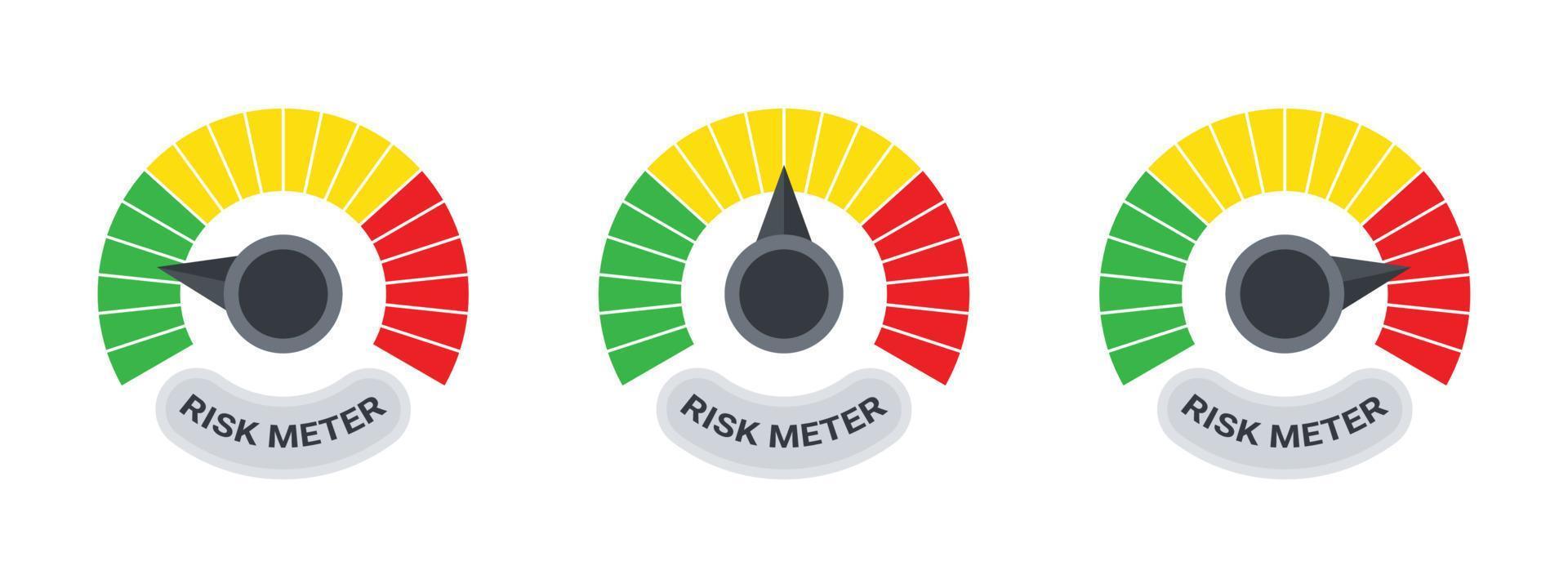 medidor de riesgo iconos de riesgo. señal indicadora de velocidad. concepto de signos de medidor. concepto de rendimiento ilustración vectorial vector