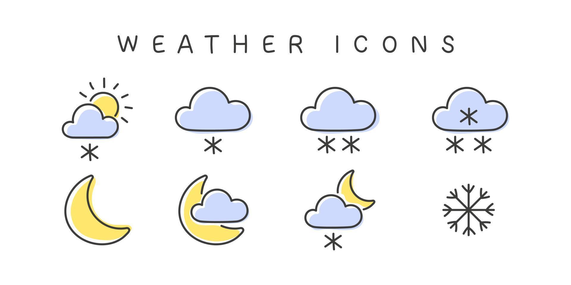 Weather Icons or signs. Meteorology icons elements. Weather web icons in modern style. Vector illustration