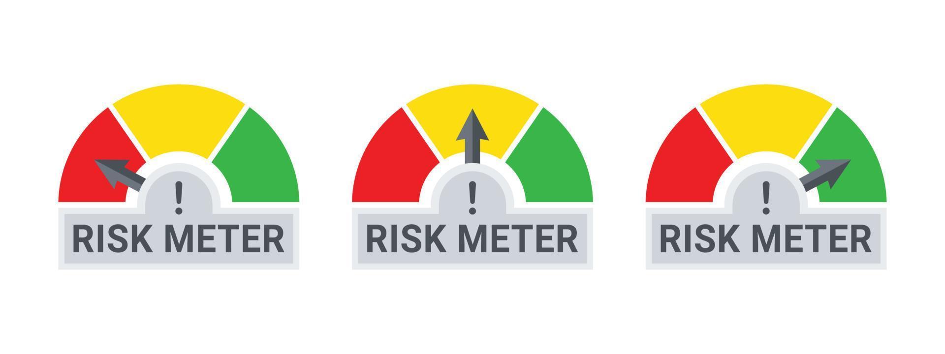 Risk meter. Risk icons. Hi risk low risk. Meter signs concept. Vector illustration