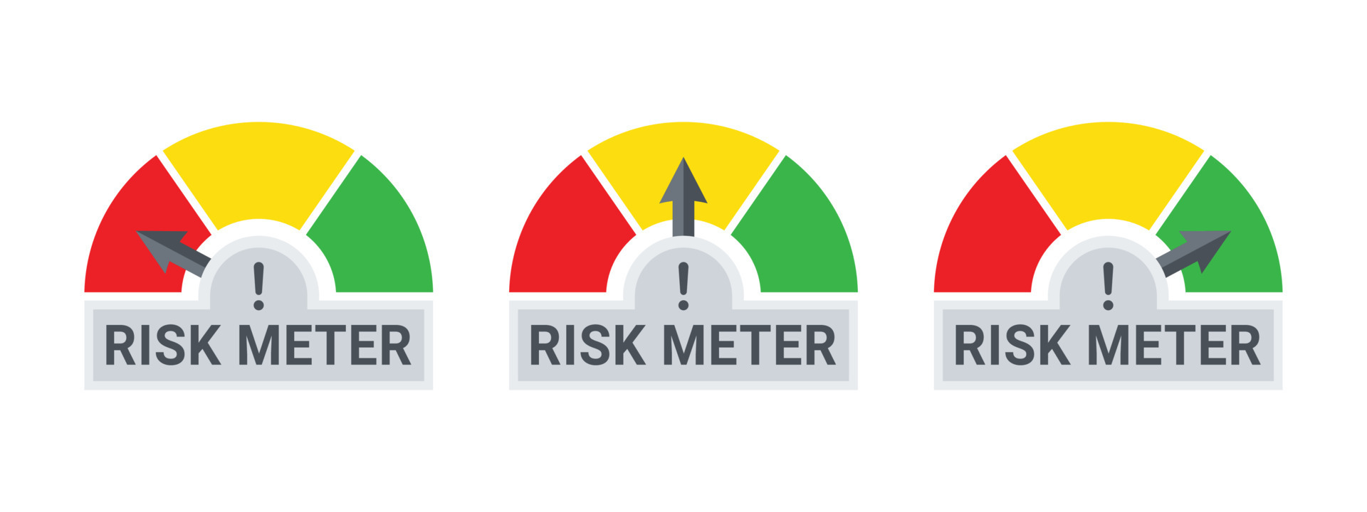 Risk meter. Risk icons. Hi risk low risk. Meter signs concept. Vector
