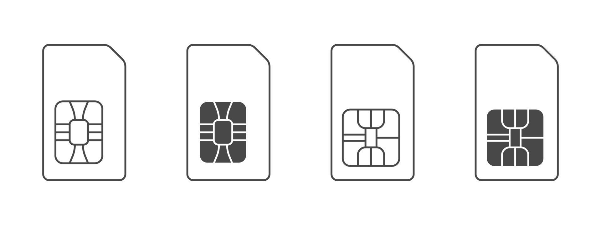 SIM icon signs. Line icons of sim cards. Simple icons of sim cards of mobile phones. Vector illustration