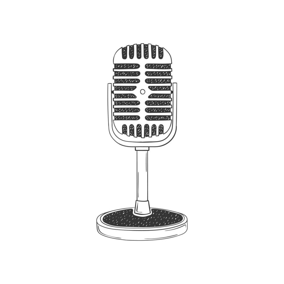 Vintage Microphone. Retro hand-drawn Microphone. Illustration in sketch style. Vector image