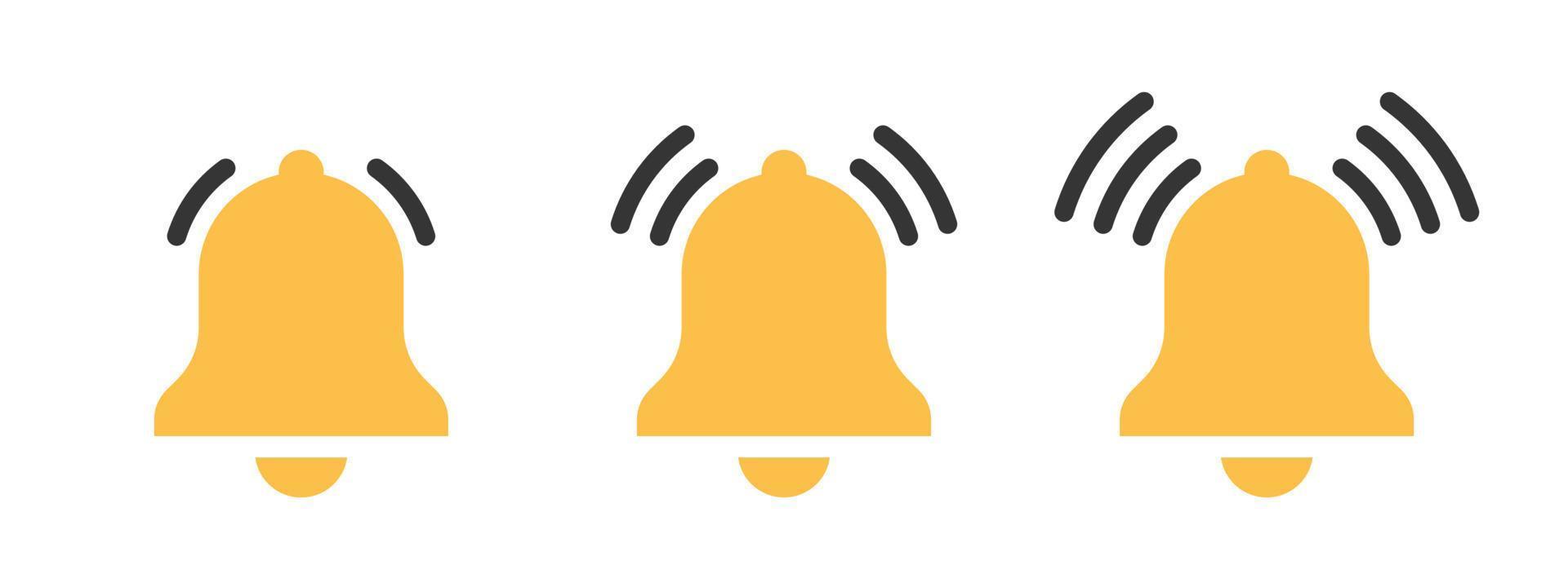 Yellow notification bell icons. Conceptual message icons. Simply reminder icons. Vector icons