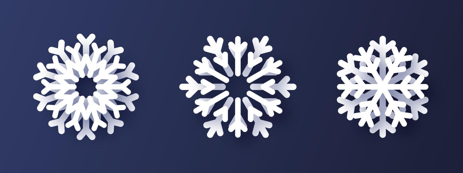 copos de nieve blancos. copos de nieve en un estilo de papel moderno. elementos navideños. ilustración vectorial vector