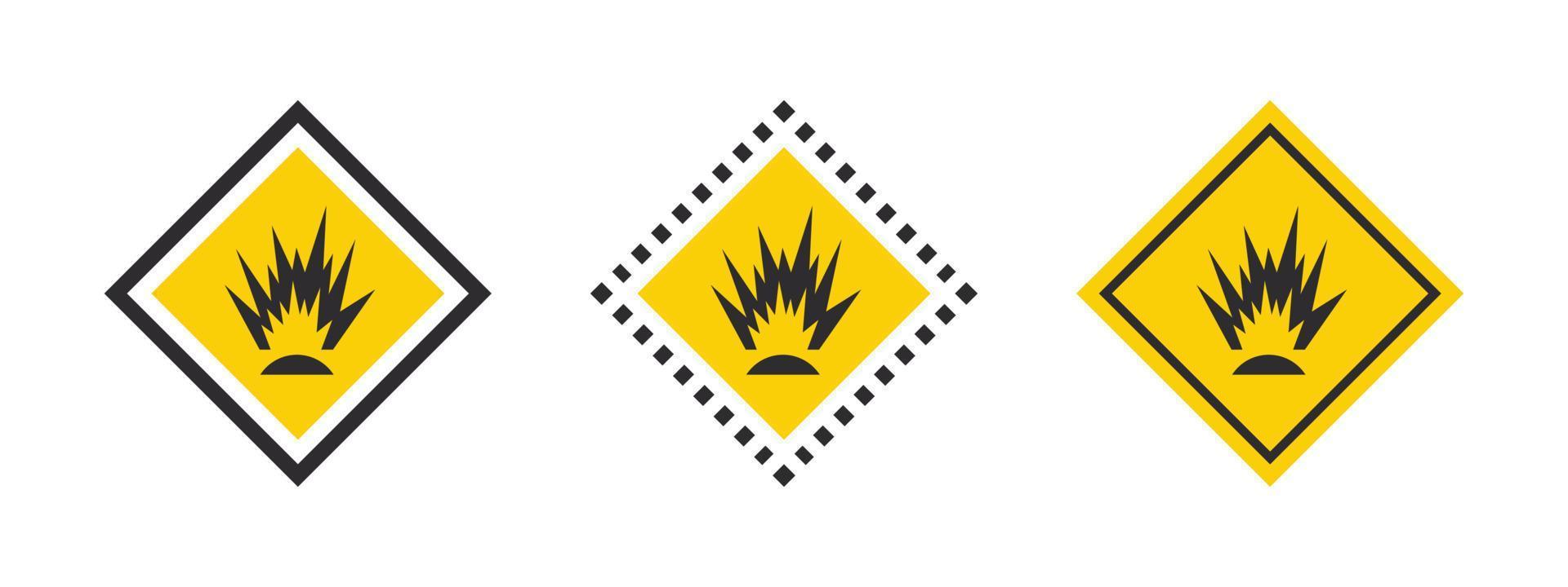 Explosion flash warning signs. Caution warning sign explosives liquids or materials. Explosives substances icons set. Vector icons