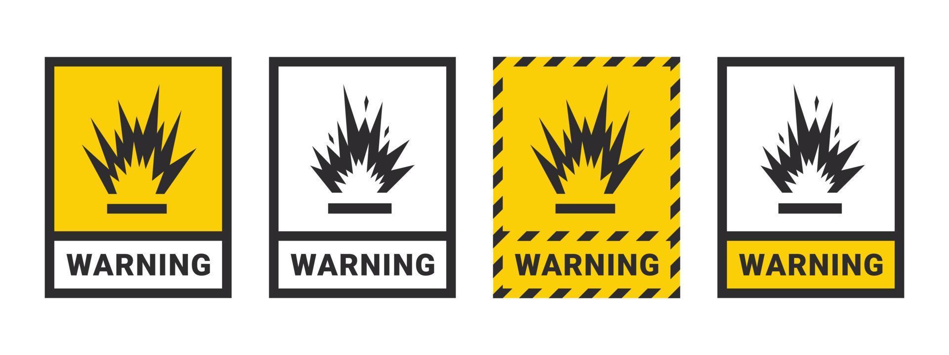 iconos de advertencia de flash de explosión. Precaución firmar líquidos o materiales explosivos. conjunto de iconos de sustancias explosivas. iconos vectoriales vector