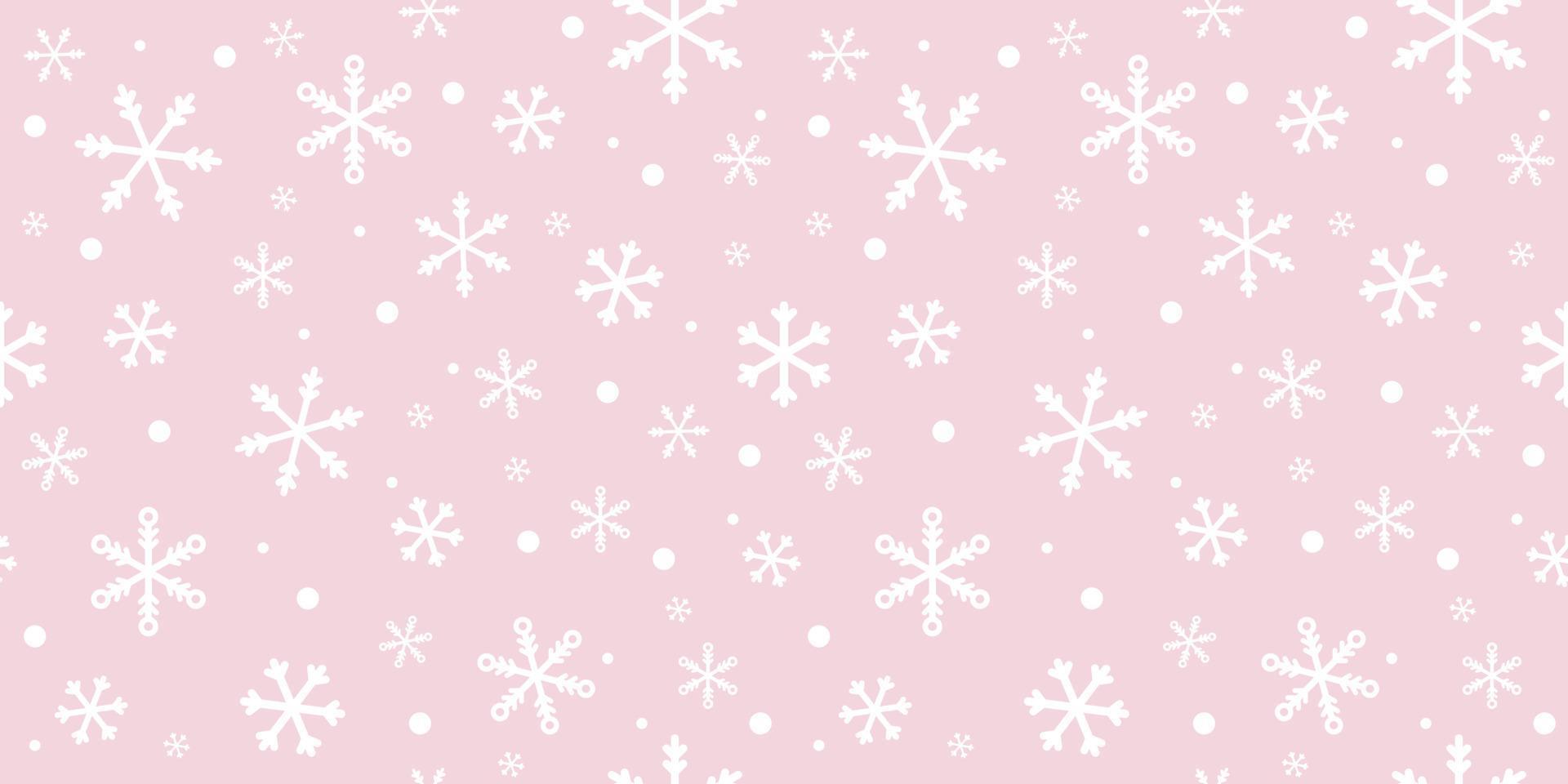 Pink and white snowflakes vector pattern background