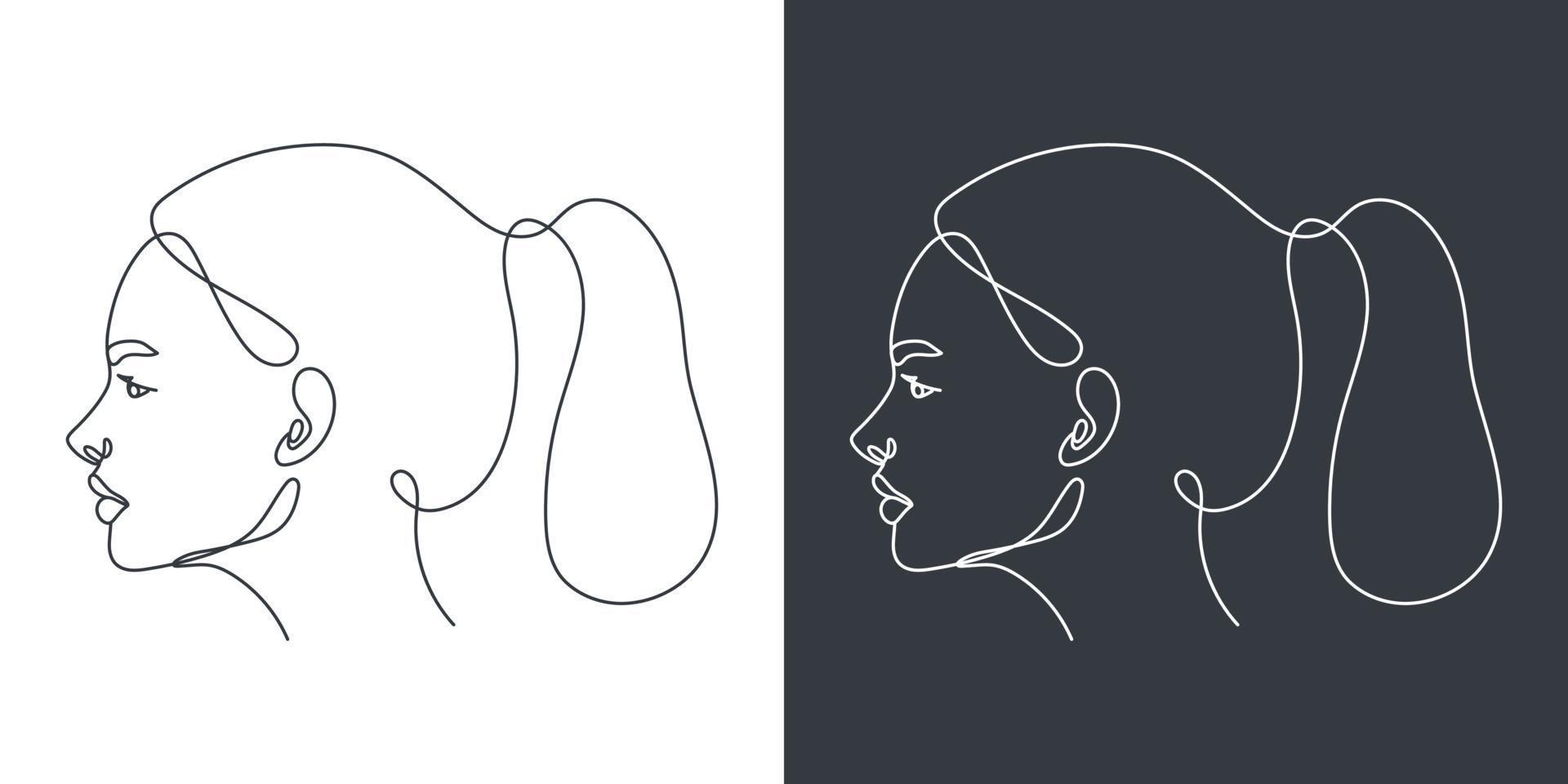 Women's faces in one line art style. One line art. Vector illustration