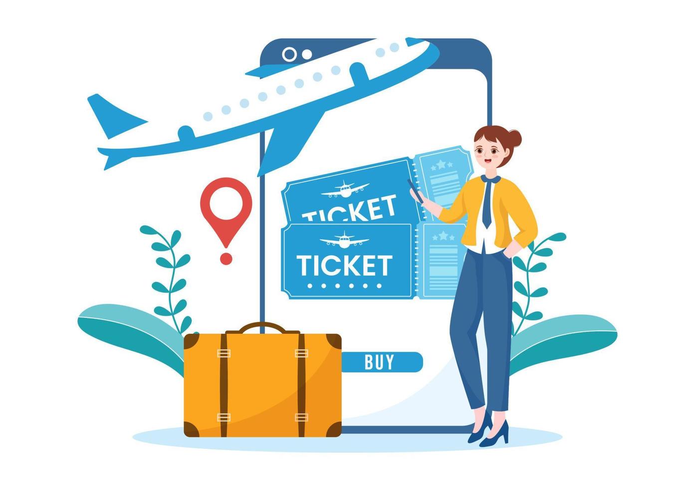 Online Travel Ticket Store Through transportation and Journey Provider App for Booking in Flat Cartoon Hand Drawn Template Illustration vector