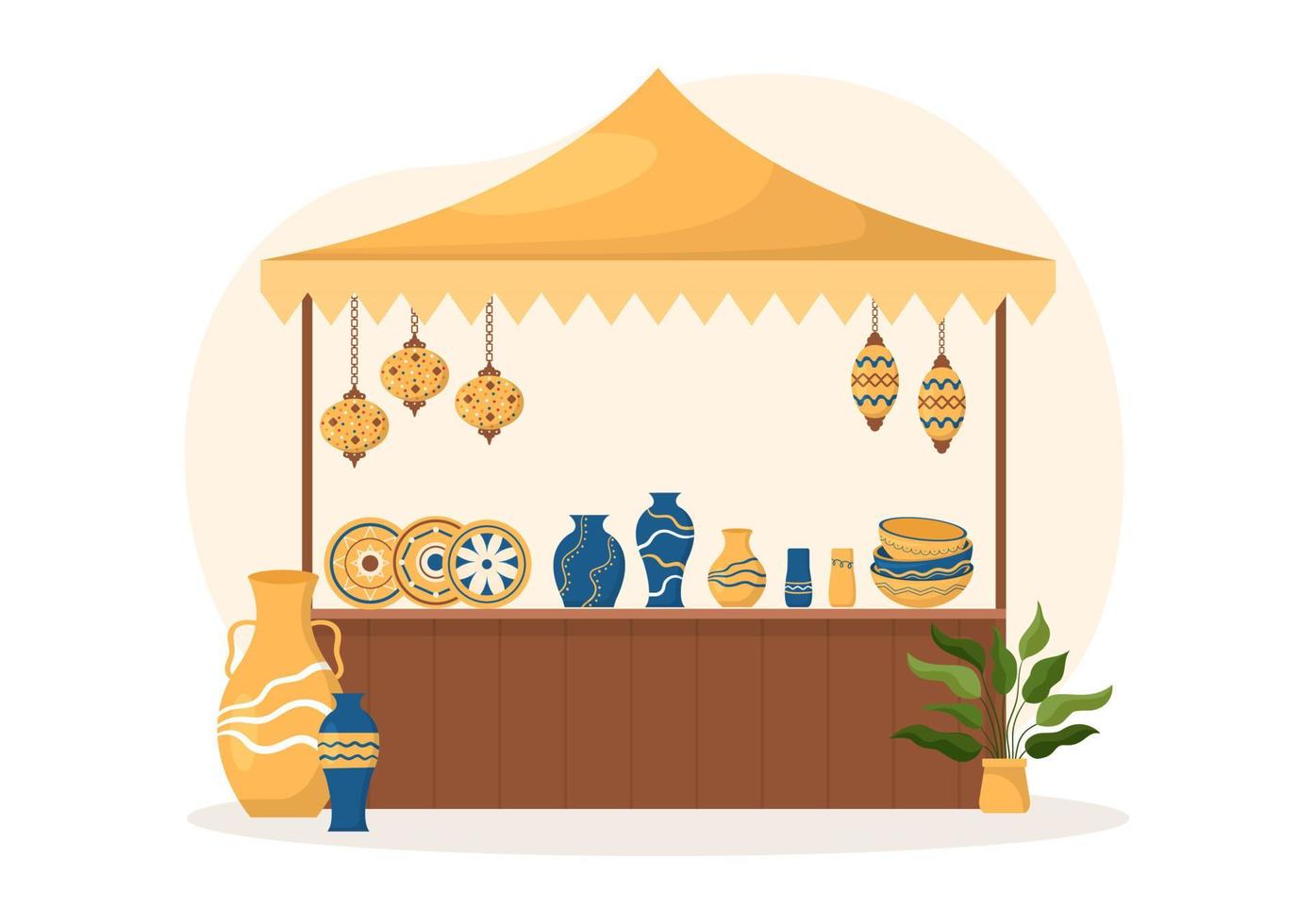 tienda de souvenirs con varios regalos, jarrones decorativos y joyas para compartir con amigos o familiares en dibujos animados planos dibujados a mano ilustración de plantillas vector