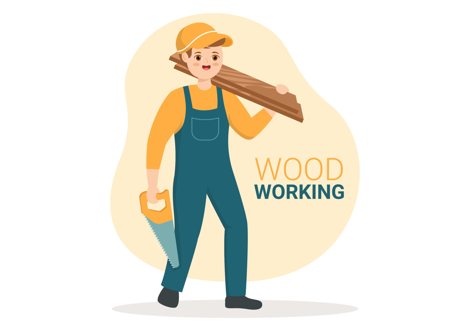 Woodworking with Wood Cutting by Modern Craftsman and Worker using